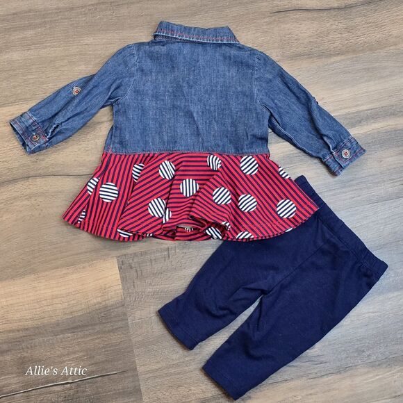 Tommy Hilfiger Baby Girls LS Top Capri Pants Set Outfit Red White Blue 0-3 Mo - Picture 6 of 7